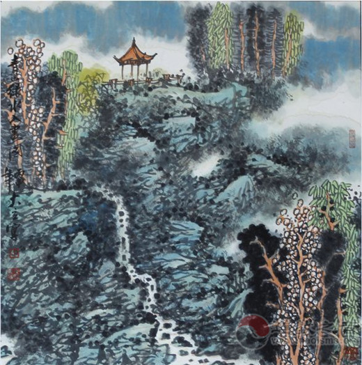 中国崂山道家书画院书画家纪仕利挥毫作画