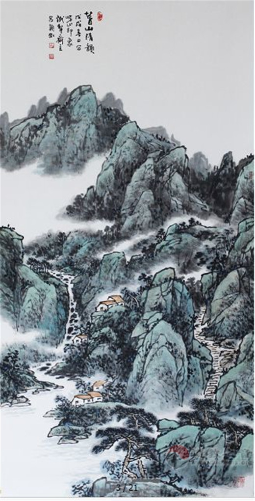 中国崂山道家书画院书画家纪仕利挥毫作画