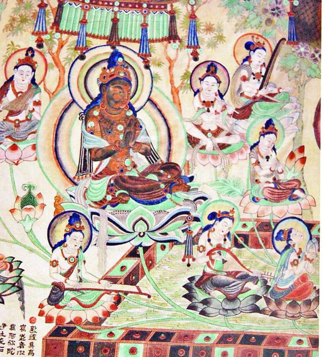 《胁侍菩萨与伎乐天》（敦煌莫高窟172窟·盛唐）